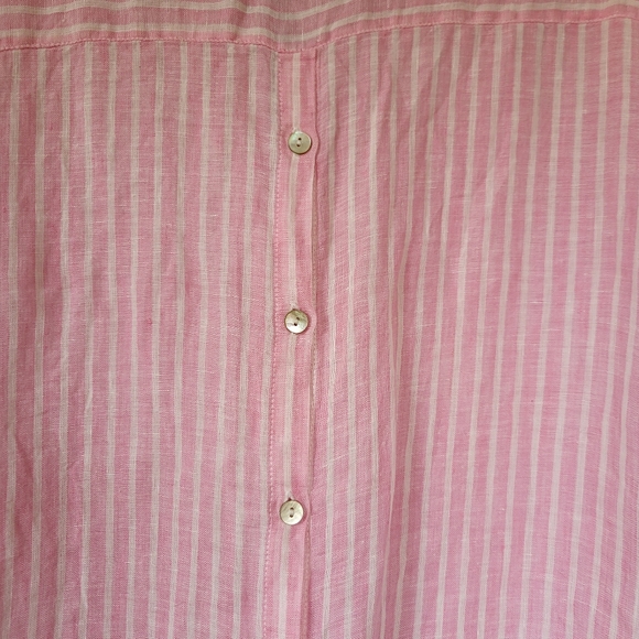 Pink & white striped light linen Charlie Paige pop over top with button back - Picture 3 of 7